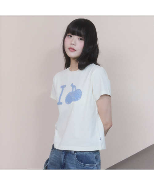 KIRSH（キルシー）の「アイラブキルシ デニムアプリケ クロップTシャツ [ライトイエロー]（Tシャツ/カットソー・レディース・その他・SMALL/MEDIUM）」の8枚目の写真