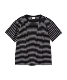 [クロップ] マルチストライプTシャツ_BLACK