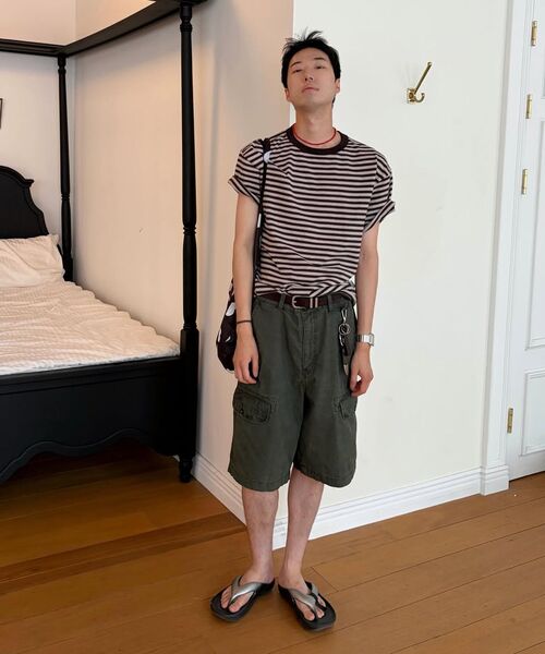WMC（ダブリューエムシー）の「[クロップ] マルチストライプTシャツ_BLACK（Tシャツ/カットソー・メンズ・ブラック・M/L/XL）」の4枚目の写真