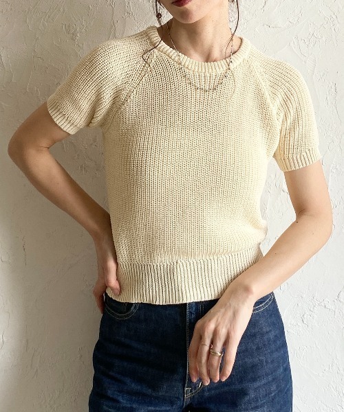 She's Closet(シーズクローゼット)の「パフスリーブ ショート丈 半袖 ベーシック サマーニット トップス(ニット/セーター・レディース・モカ/ブラック/アイボリー・FREE)」の1枚目の写真