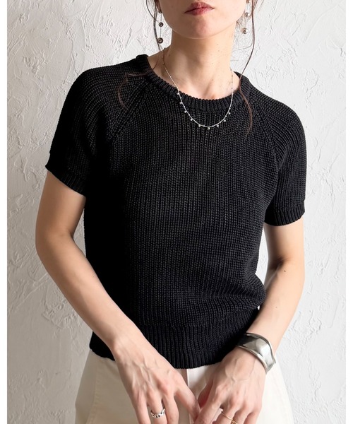 She's Closet(シーズクローゼット)の「パフスリーブ ショート丈 半袖 ベーシック サマーニット トップス(ニット/セーター・レディース・モカ/ブラック/アイボリー・FREE)」の2枚目の写真