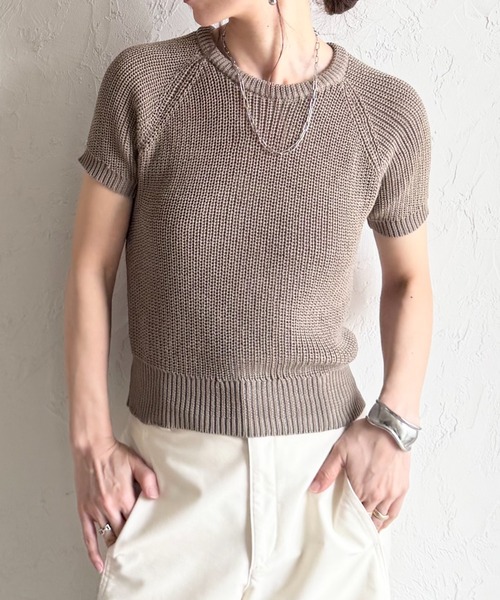 She's Closet(シーズクローゼット)の「パフスリーブ ショート丈 半袖 ベーシック サマーニット トップス(ニット/セーター・レディース・モカ/ブラック/アイボリー・FREE)」の3枚目の写真