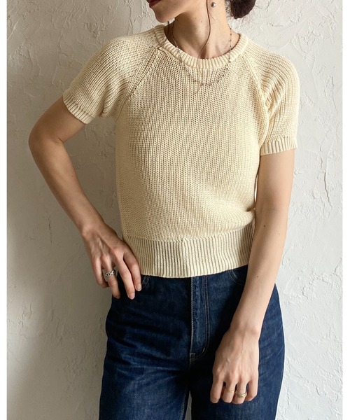 She's Closet(シーズクローゼット)の「パフスリーブ ショート丈 半袖 ベーシック サマーニット トップス(ニット/セーター・レディース・モカ/ブラック/アイボリー・FREE)」の9枚目の写真