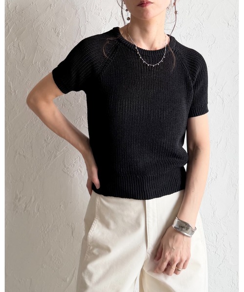 She's Closet(シーズクローゼット)の「パフスリーブ ショート丈 半袖 ベーシック サマーニット トップス(ニット/セーター・レディース・モカ/ブラック/アイボリー・FREE)」の7枚目の写真