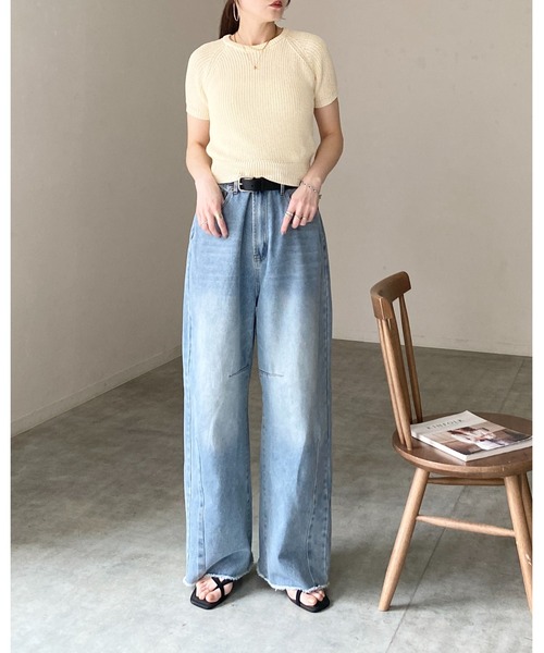 She's Closet(シーズクローゼット)の「パフスリーブ ショート丈 半袖 ベーシック サマーニット トップス(ニット/セーター・レディース・モカ/ブラック/アイボリー・FREE)」の6枚目の写真