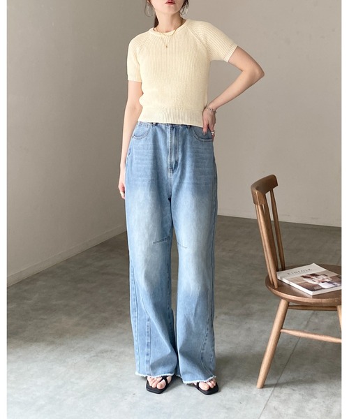She's Closet(シーズクローゼット)の「パフスリーブ ショート丈 半袖 ベーシック サマーニット トップス(ニット/セーター・レディース・モカ/ブラック/アイボリー・FREE)」の5枚目の写真