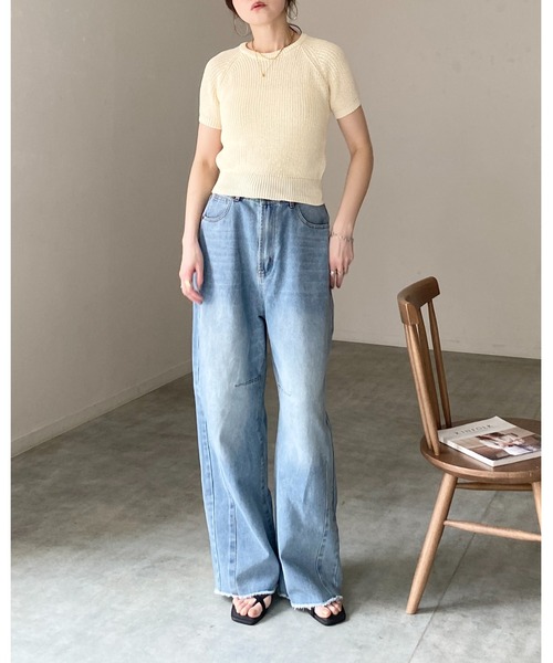 She's Closet(シーズクローゼット)の「パフスリーブ ショート丈 半袖 ベーシック サマーニット トップス(ニット/セーター・レディース・モカ/ブラック/アイボリー・FREE)」の4枚目の写真