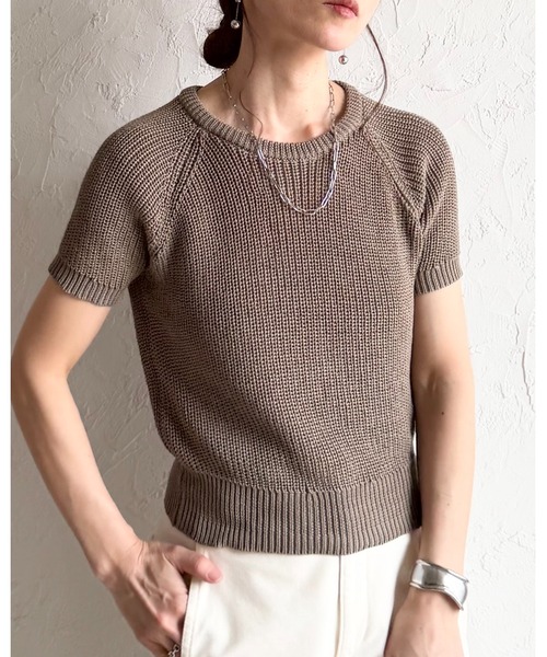She's Closet(シーズクローゼット)の「パフスリーブ ショート丈 半袖 ベーシック サマーニット トップス(ニット/セーター・レディース・モカ/ブラック/アイボリー・FREE)」の21枚目の写真