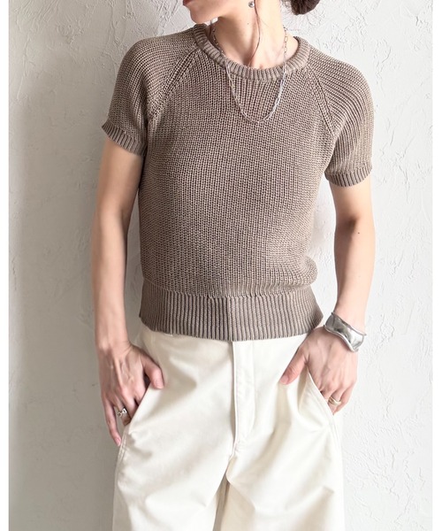 She's Closet(シーズクローゼット)の「パフスリーブ ショート丈 半袖 ベーシック サマーニット トップス(ニット/セーター・レディース・モカ/ブラック/アイボリー・FREE)」の20枚目の写真