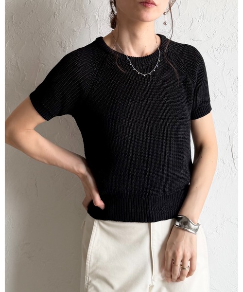 She's Closet(シーズクローゼット)の「パフスリーブ ショート丈 半袖 ベーシック サマーニット トップス(ニット/セーター・レディース・モカ/ブラック/アイボリー・FREE)」の18枚目の写真