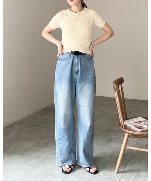 She's Closet(シーズクローゼット)の「パフスリーブ ショート丈 半袖 ベーシック サマーニット トップス(ニット/セーター・レディース・モカ/ブラック/アイボリー・FREE)」の16枚目の写真