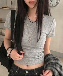 《大人気トップスの半袖新作!》サイド シャーリング ウエストギャザー半袖Tシャツ / 華奢見え スタイルアップ ドレープトップス