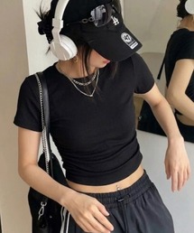 《大人気トップスの半袖新作!》サイド シャーリング ウエストギャザー半袖Tシャツ / 華奢見え スタイルアップ ドレープトップス