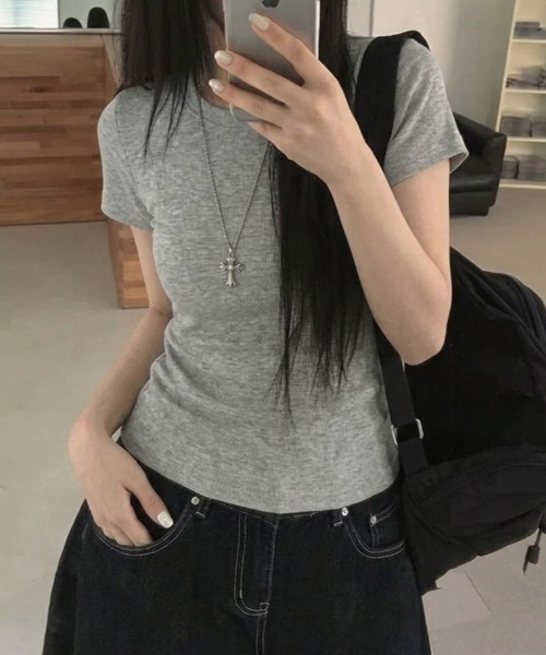 SHEPP（シープ）の「《大人気トップスの半袖新作！》サイド シャーリング ウエストギャザー半袖Tシャツ / 華奢見え スタイルアップ ドレープトップス（Tシャツ/カットソー・レディース・ライトグレー/ブラック/ホワイト/アイボリー・M/S）」の10枚目の写真