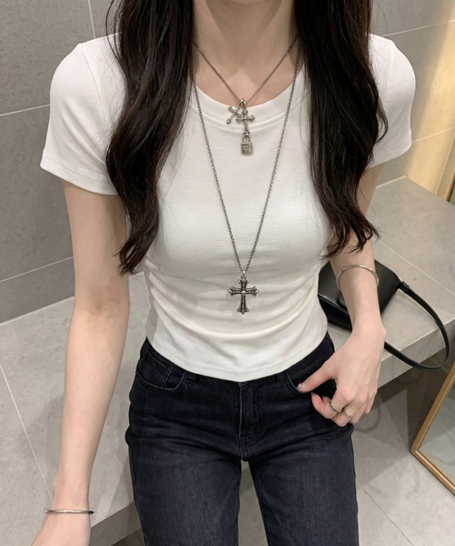 SHEPP（シープ）の「《大人気トップスの半袖新作！》サイド シャーリング ウエストギャザー半袖Tシャツ / 華奢見え スタイルアップ ドレープトップス（Tシャツ/カットソー・レディース・ライトグレー/ブラック/ホワイト/アイボリー・M/S）」の13枚目の写真