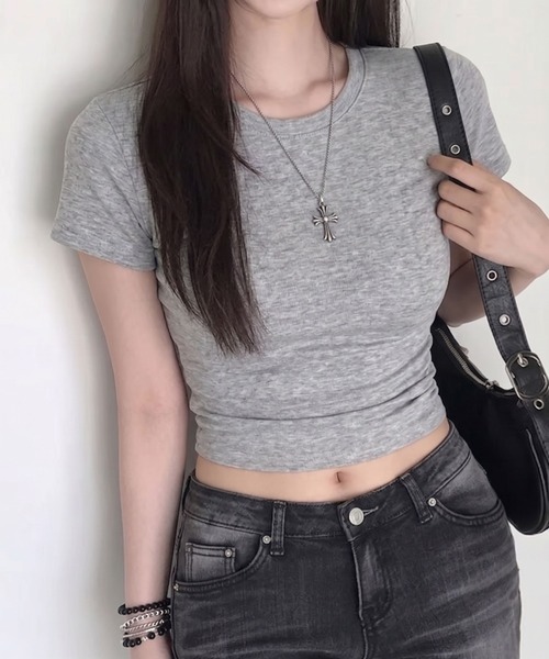 SHEPP（シープ）の「《大人気トップスの半袖新作！》サイド シャーリング ウエストギャザー半袖Tシャツ / 華奢見え スタイルアップ ドレープトップス（Tシャツ/カットソー・レディース・ライトグレー/ブラック/ホワイト/アイボリー・M/S）」の17枚目の写真