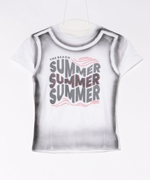 summer色落ち風レトロ ロゴ配色リンガーTシャツ / ヴィンテージ風コンパクトトップス