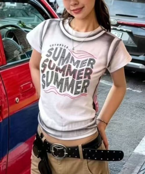 Lis ardent(リスアルダン)の「summer色落ち風レトロ ロゴ配色リンガーTシャツ / ヴィンテージ風コンパクトトップス(Tシャツ/カットソー・レディース・グレー/ブラック/ホワイト・M)」の8枚目の写真