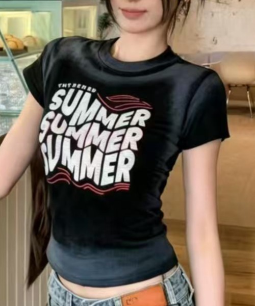 Lis ardent(リスアルダン)の「summer色落ち風レトロ ロゴ配色リンガーTシャツ / ヴィンテージ風コンパクトトップス(Tシャツ/カットソー・レディース・グレー/ブラック/ホワイト・M)」の9枚目の写真