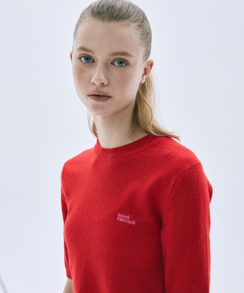 Mardi Mercredi(マルディメクルディ)の「CASHMERE BLENDED TOP SHORT SLEEVE ESSENTIAL / カシミヤ ブレンド トップ ショート スリーブ エッセンシャル(ニット/セーター・レディース・ブルー/ターコイズブルー/フューシャピンク/ピンク/オレンジ/パープル/ライトグリーン/イエロー/レッド・FREE)」の8枚目の写真