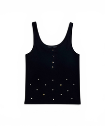 Crystal Stud Henley Tank (Black)