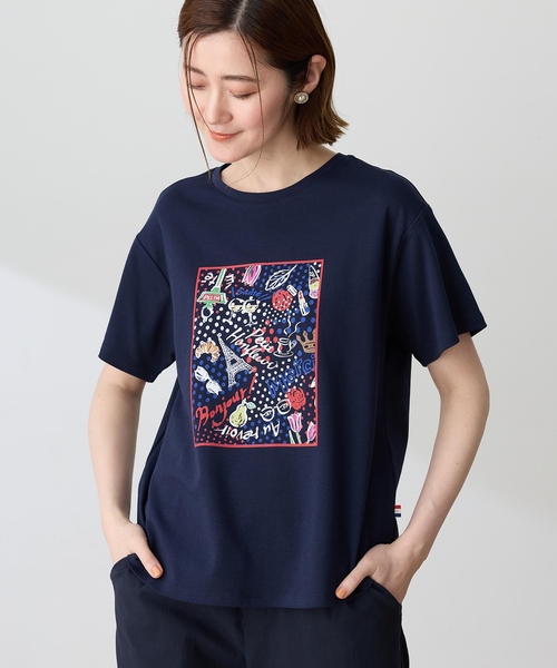 Petit Honfleur(プチオンフルール)の「【イラストレーターコラボ】ドットモチーフプリントTシャツ【接触冷感・UVカット・オーガニックコットンブレンド】(Tシャツ/カットソー・レディース・ホワイト/ネイビー・M/L)」の4枚目の写真