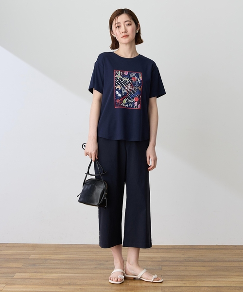 Petit Honfleur(プチオンフルール)の「【イラストレーターコラボ】ドットモチーフプリントTシャツ【接触冷感・UVカット・オーガニックコットンブレンド】(Tシャツ/カットソー・レディース・ホワイト/ネイビー・M/L)」の10枚目の写真