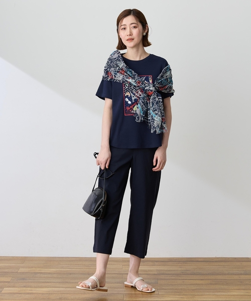 Petit Honfleur(プチオンフルール)の「【イラストレーターコラボ】ドットモチーフプリントTシャツ【接触冷感・UVカット・オーガニックコットンブレンド】(Tシャツ/カットソー・レディース・ホワイト/ネイビー・M/L)」の12枚目の写真