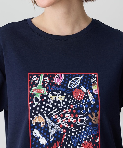 Petit Honfleur(プチオンフルール)の「【イラストレーターコラボ】ドットモチーフプリントTシャツ【接触冷感・UVカット・オーガニックコットンブレンド】(Tシャツ/カットソー・レディース・ホワイト/ネイビー・M/L)」の13枚目の写真