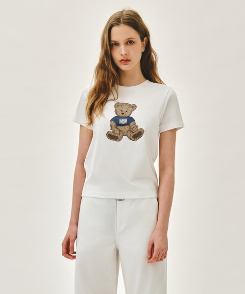 MARITHE + FRANCOIS GIRBAUD(マリテフランソワジルボー)の「W DOODLE BEAR TEE(Tシャツ/カットソー・レディース・ホワイト系その他/ホワイト/ネイビー/ライトピンク・SMALL/MEDIUM)」の1枚目の写真
