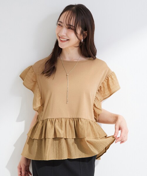 SHOO・LA・RUE(シューラルー)の「【S-LL/洗濯機可】着るだけで決まる 主役級フリルトップス(Tシャツ/カットソー・レディース・ブラック/サックスブルー/キャメル・03/01/02/04)」の17枚目の写真