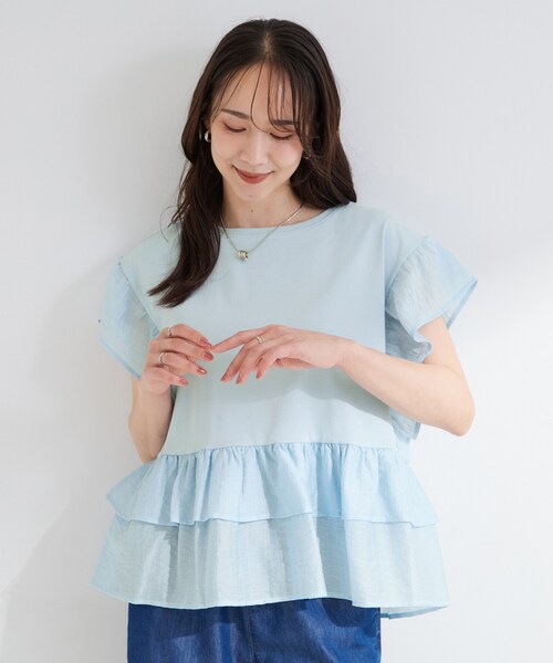 SHOO・LA・RUE(シューラルー)の「【S-LL/洗濯機可】着るだけで決まる 主役級フリルトップス(Tシャツ/カットソー・レディース・ブラック/サックスブルー/キャメル・03/01/02/04)」の21枚目の写真