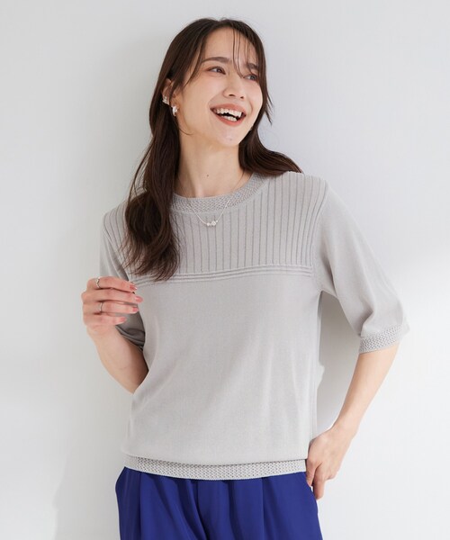 SHOO・LA・RUE(シューラルー)の「【S-LL/二の腕カバー】品よく決まる 5分袖デザインニット(ニット/セーター・レディース・ライトグレー/ブラウン系その他/ネイビー・01/02/03/04)」の21枚目の写真