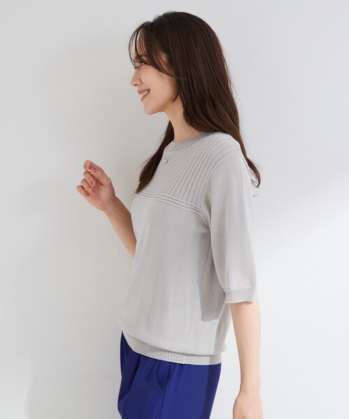 SHOO・LA・RUE(シューラルー)の「【S-LL/二の腕カバー】品よく決まる 5分袖デザインニット(ニット/セーター・レディース・ライトグレー/ブラウン系その他/ネイビー・01/02/03/04)」の20枚目の写真