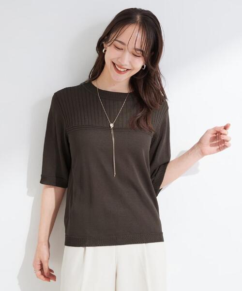 SHOO・LA・RUE(シューラルー)の「【S-LL/二の腕カバー】品よく決まる 5分袖デザインニット(ニット/セーター・レディース・ライトグレー/ブラウン系その他/ネイビー・01/02/03/04)」の17枚目の写真