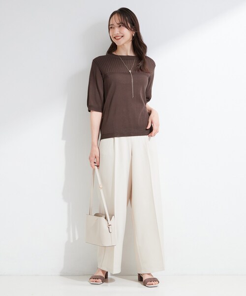 SHOO・LA・RUE(シューラルー)の「【S-LL/二の腕カバー】品よく決まる 5分袖デザインニット(ニット/セーター・レディース・ライトグレー/ブラウン系その他/ネイビー・01/02/03/04)」の15枚目の写真