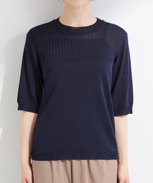 SHOO・LA・RUE(シューラルー)の「【S-LL/二の腕カバー】品よく決まる 5分袖デザインニット(ニット/セーター・レディース・ライトグレー/ブラウン系その他/ネイビー・01/02/03/04)」の9枚目の写真