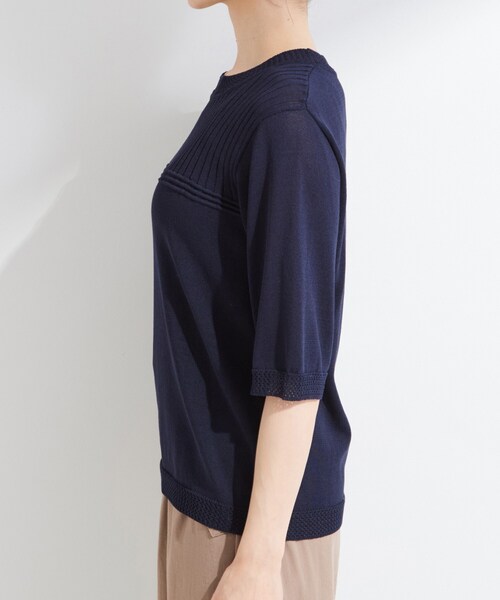 SHOO・LA・RUE(シューラルー)の「【S-LL/二の腕カバー】品よく決まる 5分袖デザインニット(ニット/セーター・レディース・ライトグレー/ブラウン系その他/ネイビー・01/02/03/04)」の8枚目の写真