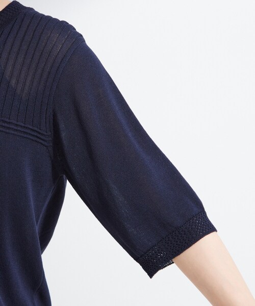 SHOO・LA・RUE(シューラルー)の「【S-LL/二の腕カバー】品よく決まる 5分袖デザインニット(ニット/セーター・レディース・ライトグレー/ブラウン系その他/ネイビー・01/02/03/04)」の5枚目の写真