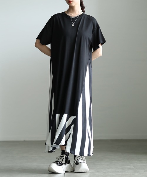 Sawa a la mode(サワアラモード)の「ストライプ切替フレアロングワンピース(ワンピース・レディース・ブラック・FREE)」の1枚目の写真