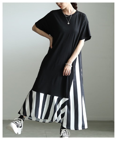 Sawa a la mode(サワアラモード)の「ストライプ切替フレアロングワンピース(ワンピース・レディース・ブラック・FREE)」の14枚目の写真