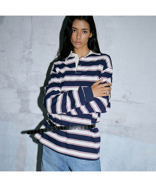 WAARFORWOMAN(ワール・フォー・ウーマン)の「WT-48 ラグビーストライプシャツ(4colors)(ポロシャツ・レディース・レッド/ネイビー/グレー系/スカイブルー・FREE)」の4枚目の写真