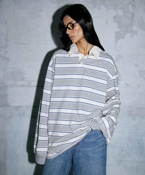 WAARFORWOMAN(ワール・フォー・ウーマン)の「WT-48 ラグビーストライプシャツ(4colors)(ポロシャツ・レディース・レッド/ネイビー/グレー系/スカイブルー・FREE)」の5枚目の写真