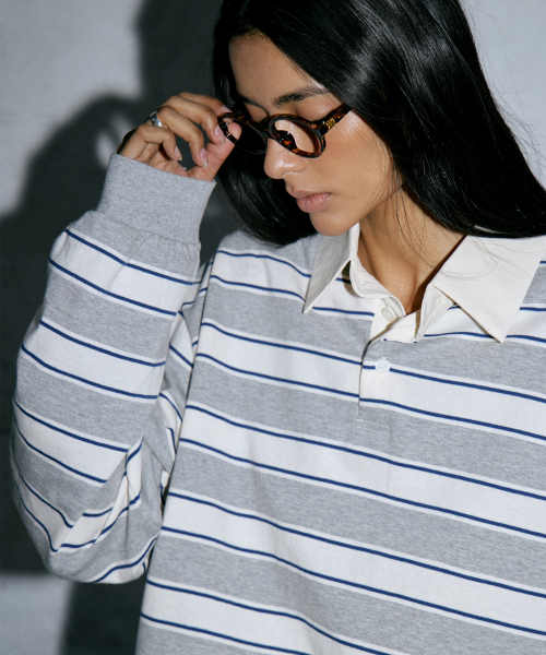WAARFORWOMAN(ワール・フォー・ウーマン)の「WT-48 ラグビーストライプシャツ(4colors)(ポロシャツ・レディース・レッド/ネイビー/グレー系/スカイブルー・FREE)」の6枚目の写真