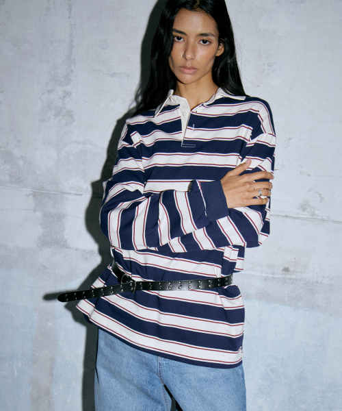 WAARFORWOMAN(ワール・フォー・ウーマン)の「WT-48 ラグビーストライプシャツ(4colors)(ポロシャツ・レディース・レッド/ネイビー/グレー系/スカイブルー・FREE)」の7枚目の写真