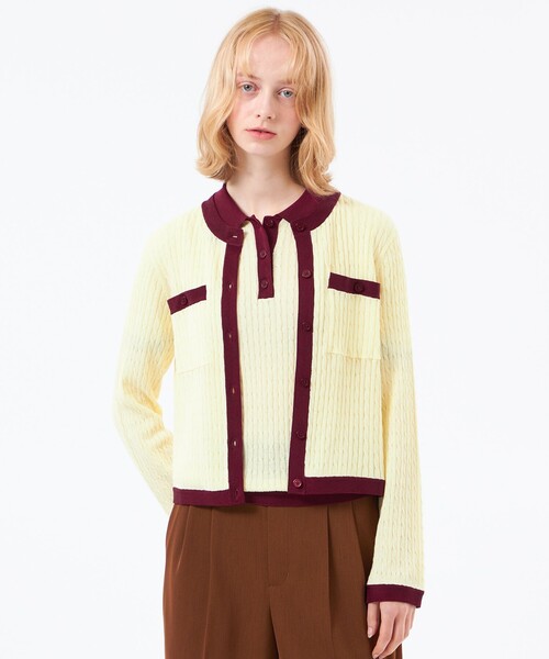 MACKINTOSH PHILOSOPHY(マッキントッシュ フィロソフィー)の「【ROYTON(ロイトン)】シアーミニケーブルニット(カーディガン/ボレロ・レディース・ライトイエロー/ダークネイビー/ブラウン・38)」の3枚目の写真