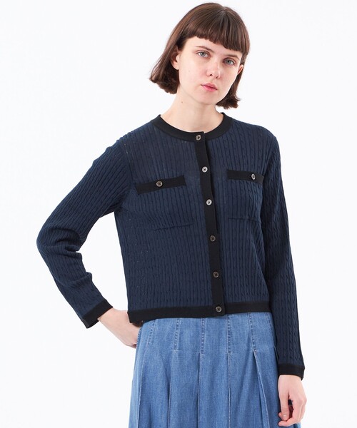 MACKINTOSH PHILOSOPHY(マッキントッシュ フィロソフィー)の「【ROYTON(ロイトン)】シアーミニケーブルニット(カーディガン/ボレロ・レディース・ライトイエロー/ダークネイビー/ブラウン・38)」の2枚目の写真