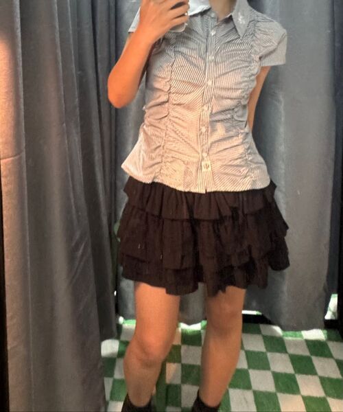 THE GREEN LAB（ザグリーンラボ）の「チェックシャーリング半袖ブラウス[ホワイト]（シャツ/ブラウス・レディース・その他・FREE）」の16枚目の写真