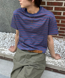 BASEMOMENT（ベースモーメント）の「ストライプボーダークロップTシャツブルー（Tシャツ/カットソー）」