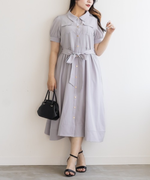 CLETTE(クレット)の「サファリポケットシャツワンピース(ワンピース・レディース・ブラウン/ネイビー/ラベンダー・4L/3L/LL)」の3枚目の写真